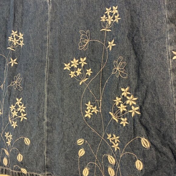 J.L.N.Y. Women's Blue Medium Wash Denim Jean Dress Embroidery Flowers Size L - Picture 2 of 10
